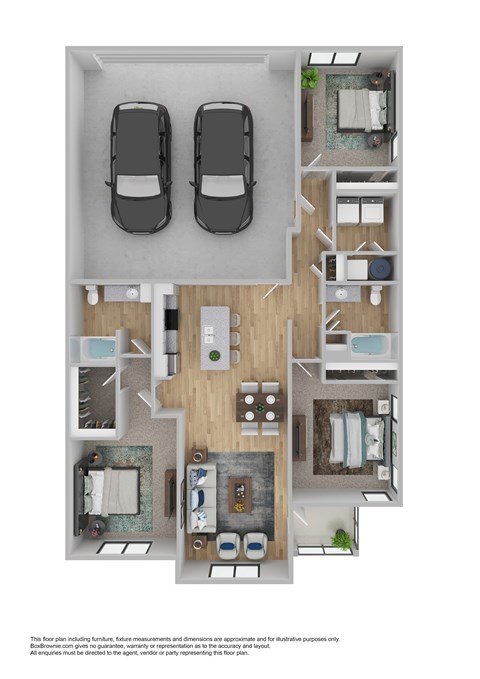 Floor plan for 3 beds, 2 baths, 1429 sqft
